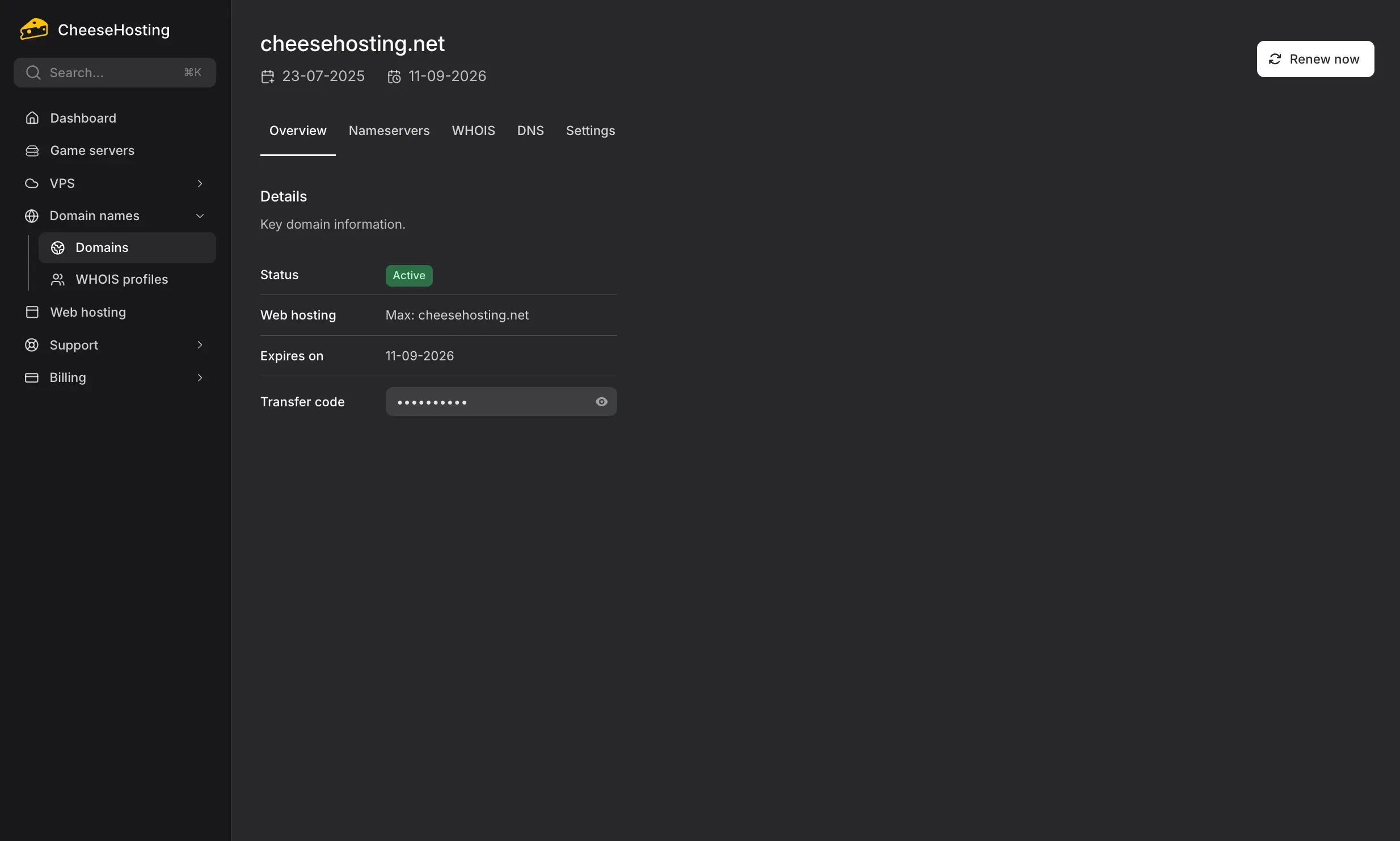 Domain registration at CheeseHosting