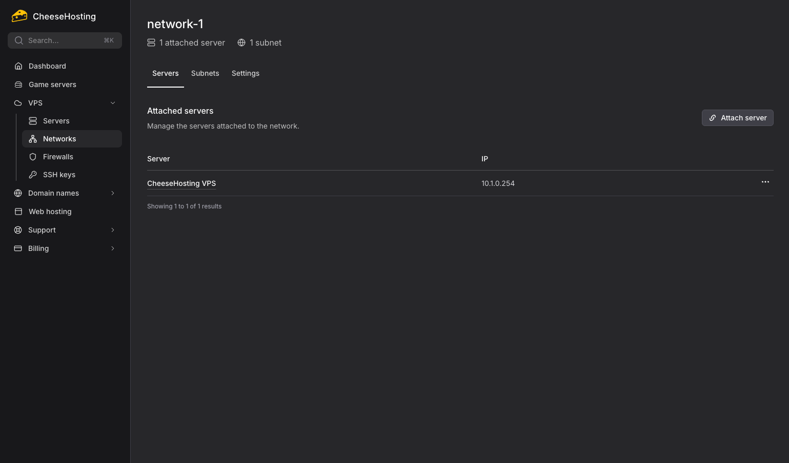 Private networking configuration for a CheeseHosting VPS