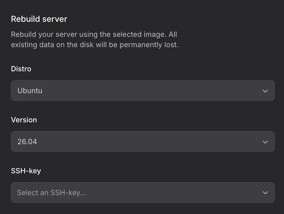 Reinstalling a VPS and choosing an operating system in the control panel