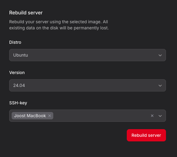 VPS operating system choice in control panel