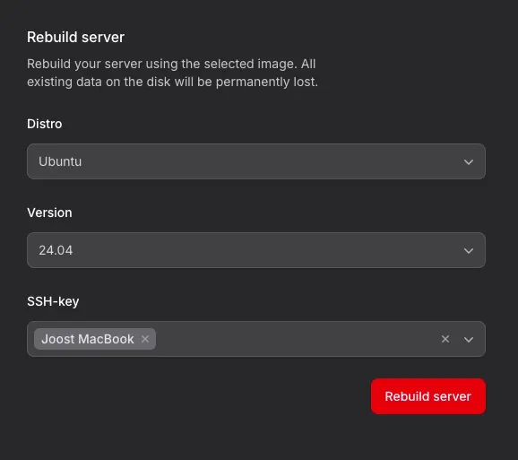 VPS operating system choice in control panel