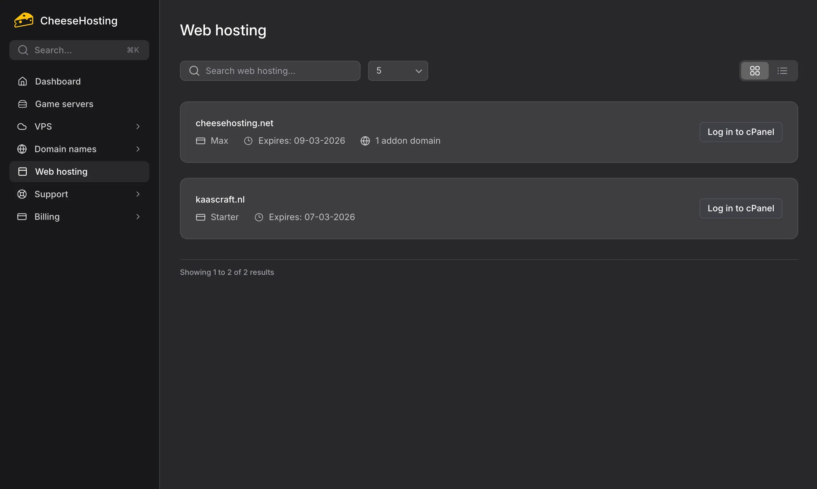 CheeseHosting webhosting control panel