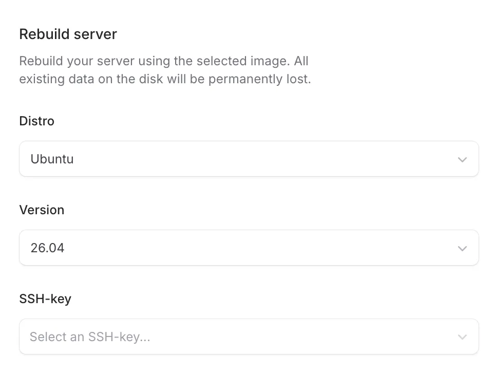 Reinstalling a VPS and choosing an operating system in the control panel