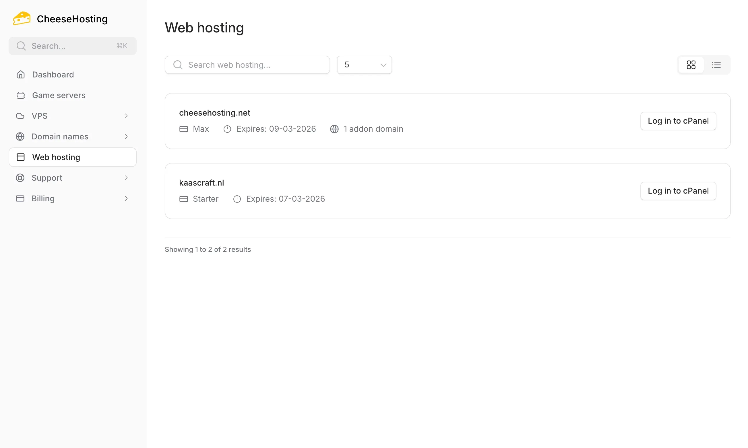 CheeseHosting webhosting control panel