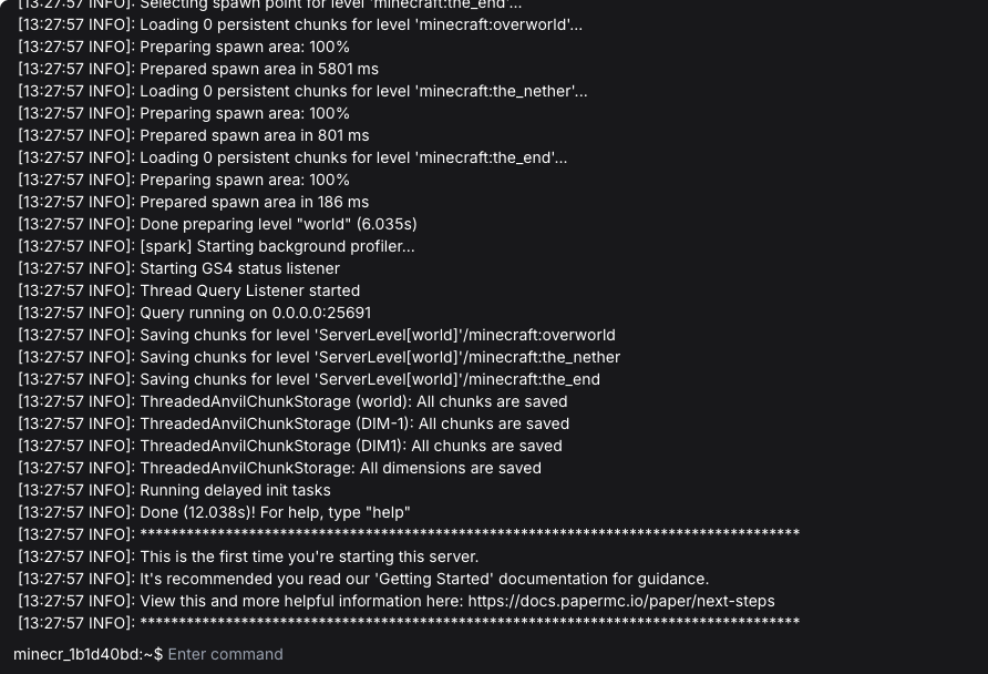 Minecraft server realtime console