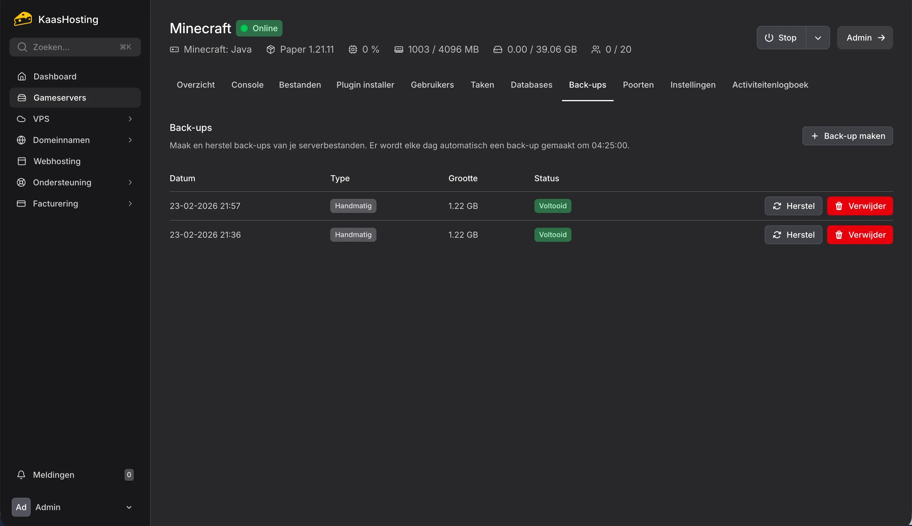 Automatische back-ups Minecraft server