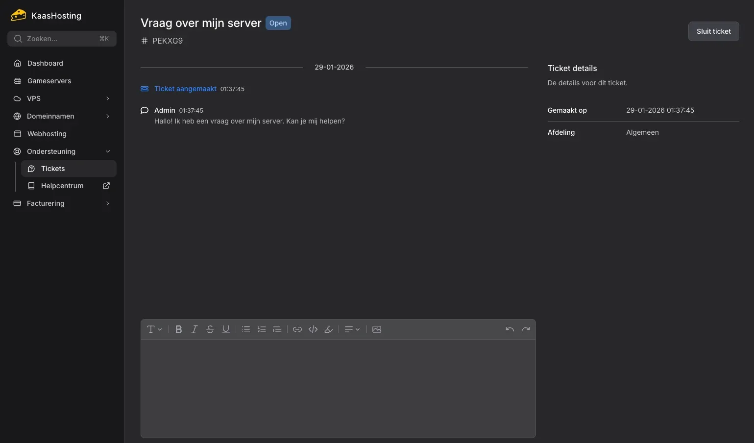 Fantastische ondersteuning voor hosting producten