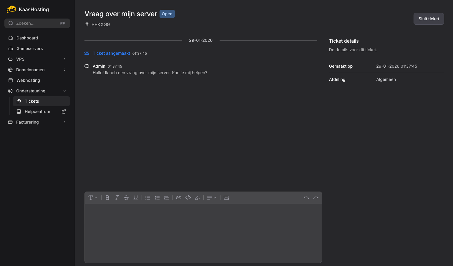 Fantastische ondersteuning voor hosting producten