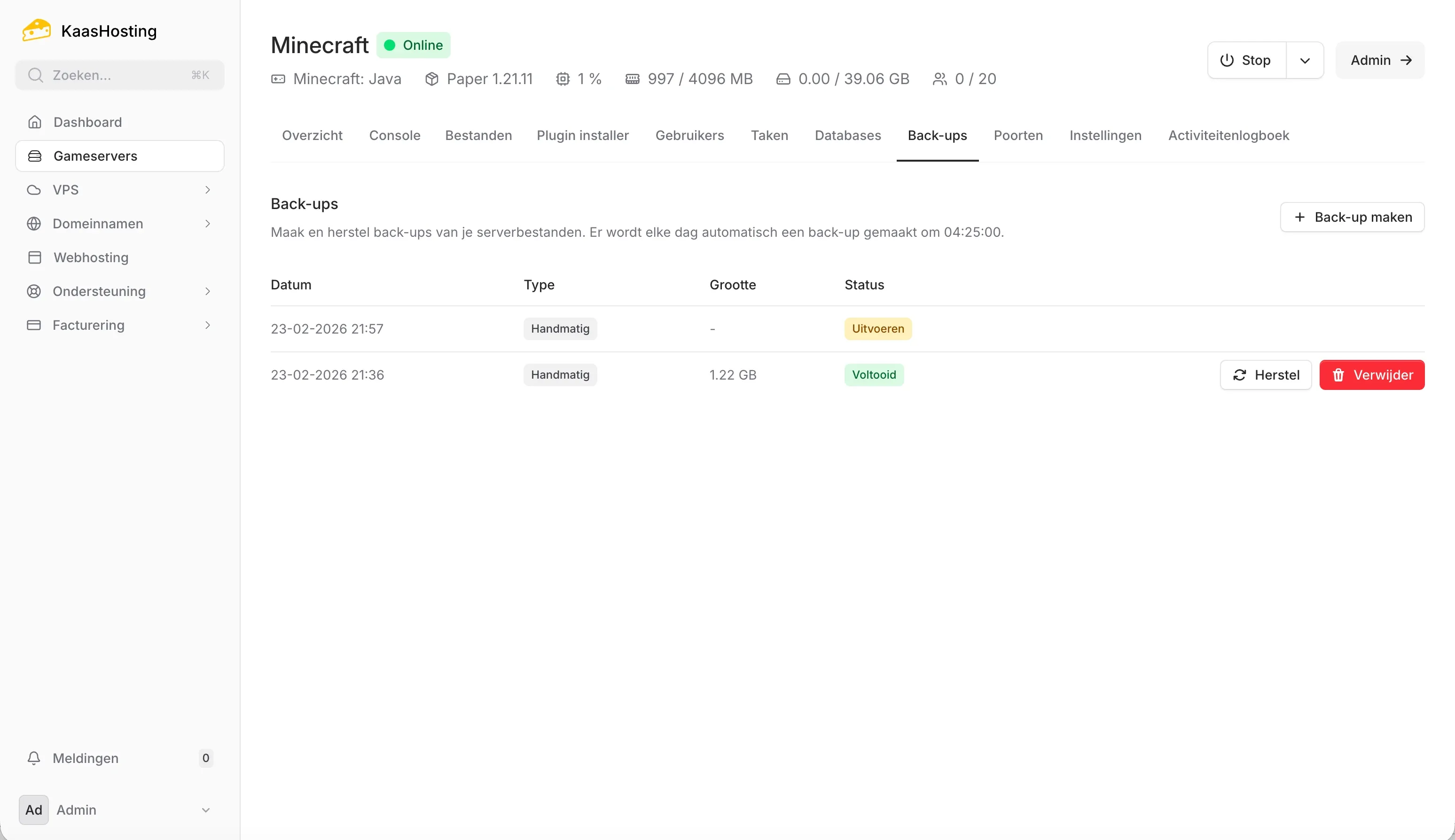 Automatische back-ups Minecraft server
