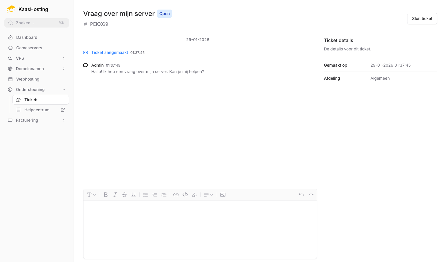 Fantastische ondersteuning voor hosting producten