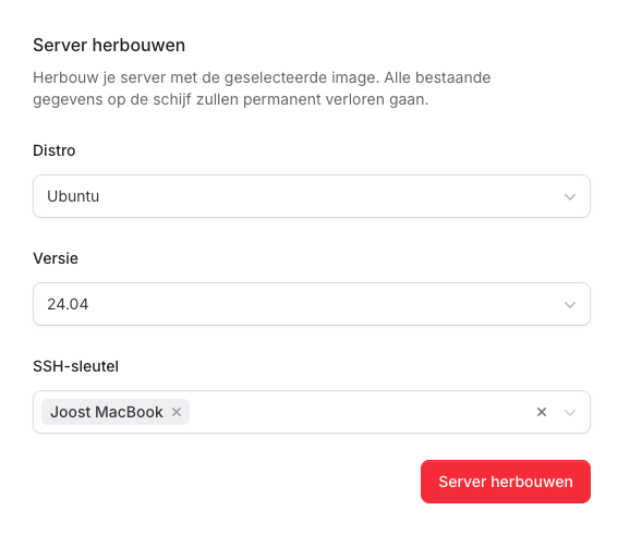 VPS besturingssysteem keuze in configuratiescherm